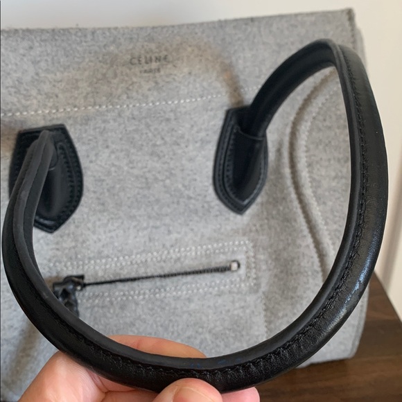 Light Gray Tote with Black Leather Handles felt - Picture 8 of 8